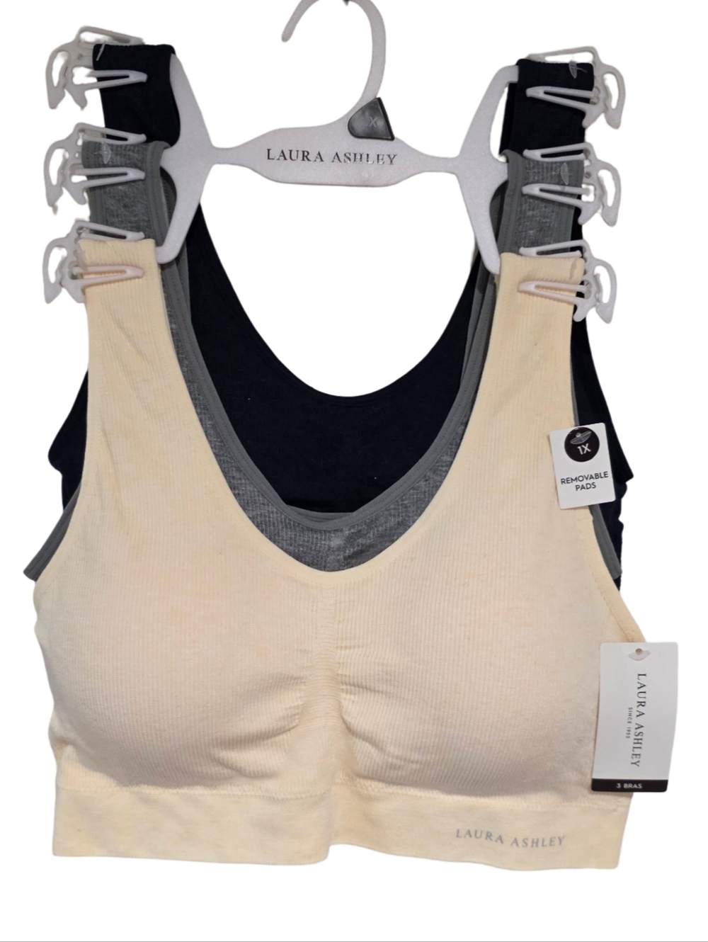 Laura Ashley Ribbed Active 3pk Comfy Lounge Sports Bras Bralettes Plus Size 2X
